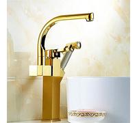 Grifo de Cocina Totalmente de Cobre, Grifo Tipo Elevador, Grifo Mezclador de Agua fría y Caliente Dorado, Grifo de Lavabo de una Sola Cara con Grifo con Cabezal rociador extraíble Dorado.