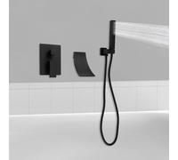 Grifo de ducha con cabezal de mano - Negro - Latón - Montaje en pared - Diseño moderno para el baño