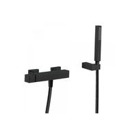 Grifo de ducha monomando para empotrar en pared de latón con acabado negro mate Cuadro TRES