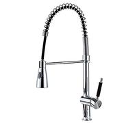 Grifo de Fregadero de Cocina contemporáneo con rociador desplegable, grifos de Cocina con Resorte Giratorio de 360 ° de Arco Alto, Grifo Monomando de Agua Caliente y terrón de latón Cromado