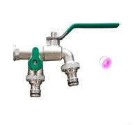 Grifo de jardín de 1/2 pulgada con mango ergonómico extendido y control de silicona antideslizante para un ajuste suave del flujo (doble salida verde)