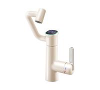 Grifo de lavabo baño blanco con pantalla LED, grifo mezclador extraíble para agua fría y caliente, válvula sin salpicaduras,Seguro y Confiable(Rot)