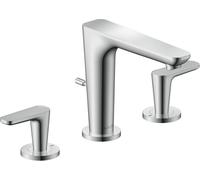 Grifo de lavabo de 3 orificios, modelo Axor Citterio C, diseño cúbico, acabado cromo, altura de 135 mm, con sistema de desagüe con tirador
