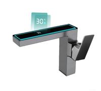 Grifo de lavabo de baño con luz LED de estado de ánimo y pantalla digital de temperatura, para grifo de agua fría y caliente, mezclador de lavabo de aleación de zinc para baños modernos, con tubos de