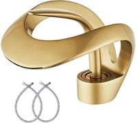 Grifo de lavabo de cascada de latón, grifo de cuello de cisne dorado de un | Salida de cascada curvada para lavabos de baño y lavabos, combinando un aspecto contemporáneo con un solo agujero.