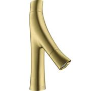 Grifo de lavabo de dos mandos hansgrohe, modelo Axor Starck Organic, acabado cepillado, con desagüe automático y tirador de 116 mm