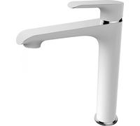 Grifo de lavabo de pie alto Alea BLE 62ND, blanco/cromado, de un solo mando, con cartucho cerámico, sistema de cierre automático, con 8 años de garantía