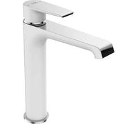 Grifo de lavabo de pie, modelo Largo, alto, cromado/blanco, con cartucho cerámico de 35 mm y sistema de montaje rápido "Click-klak" - 8 años de garantía
