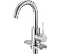 Grifo de lavabo de un solo mando, grifo de baño de un solo mando en acabado níquel cepillado, grifos de agua para cocina con aireador antidesperdicio, apto para baño, vehículos recreativos, lavabos de