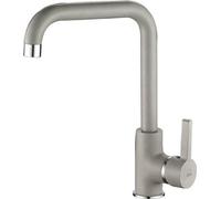 Grifo de lavabo LENA con caño articulado en forma de "L", de un solo mando, color gris granito, sistema de montaje fácil, marca Laveo, modelo BKU_965D.