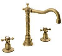 Grifo de lavabo Sapho ANTEA de 3 orificios con caño de diseño retro, con juego de desagüe, color bronce