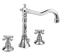 Grifo de lavabo Sapho ANTEA de 3 orificios con caño de diseño retro, con juego de desagüe, cromo