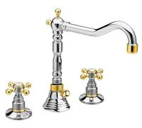 Grifo de lavabo Sapho ANTEA de 3 orificios con caño de diseño retro, con juego de desagüe, cromo/oro