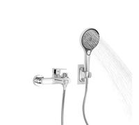 Grifo de pared para bañera con ducha de mano, juego de grifos monomando | Montaje en pared ahorra espacio/manguera flexible de 1,5 m