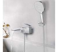 Grifo de pared para bañera Unyqoos® con ducha de mano y desagüe tipo cascada, fabricado en latón, con 3 tipos de chorro, soporte de ducha ajustable y fácil instalación