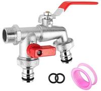 Grifo doble para jardín Ibzenoa® de latón, con 2 salidas, incluye 2 juntas y cinta de sellado, adaptador para 12 pulgadas/34 pulgadas, para riego y lavadora