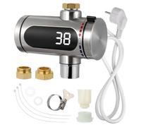 Grifo Eléctrico de Agua Caliente Instantánea 20JBG-3 de Acero Inoxidable | Pantalla LED Digital, Calentamiento Inmediato y Rotación Ajustable, para Cocina y Patio, Color Plata