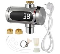 Grifo Eléctrico de Agua Caliente Instantánea Ipx4 3000w 220v | Acero Inoxidable Plata, Pantalla LED Digital, Salida Giratoria, para Cocina y Patio con Enchufe Ue