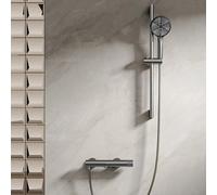 Grifo Mezclador de Bañera Y Ducha Montado En La Pared Giratorio A 90° Color Gris con Ducha Y Columna de Agua