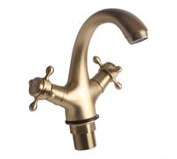 Grifo mezclador de latón vintage con boquilla giratoria, grifo tradicional de dos asas para fregadero de baño frío y caliente para cocina, fácil de instalar en acabado cromado dorado negro bronce