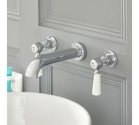 Grifo Mezclador de Pared de 3 Agujeros Tradicional para Lavabo Color Cromado y Negro con Manijas a Palanca - Elizabeth