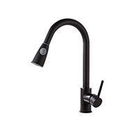 Grifo Mezclador Grifo de Cocina Negro Grifo de Fregadero Tipo Tirador frío y Caliente Cabezal de Canal de Cobre Universal para el hogar Giratorio con botón de Parada de Agua Modo de Agua Doble