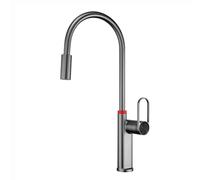 Grifo Mezclador para Fregadero de Cocina de Arco Alto con Rociador Extraíble, 2 Modos, Giratorio de 360°, Grifo de Latón Monomando, Elegante Acabado Rosa para Cocinas