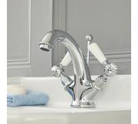 Grifo Mezclador para Lavabo Monoforo Tradicional Cromado y Blanco con Manijas a Palanca - Elizabeth