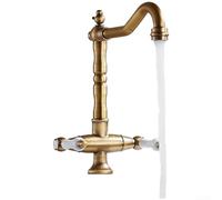 Grifo mezclador retro de latón antiguo con ruedas de mano dobles y control de temperatura suave para uso en fregadero de baño (estilo antiguo)