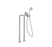 Grifo monomando a suelo para bañera y ducha con rociador de mano y soporte flexo acero Tres Clasic tres
