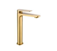 Grifo monomando con caño alto para lavabo en latón con acabado oro cepillado Napoles de Imex - Oro / Sin válvula click-clack