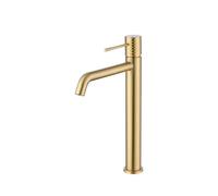 Grifo monomando de caño alto para lavabo en latón con acabado oro cepillado Genova de Imex - Oro / Sin válvula click-clack