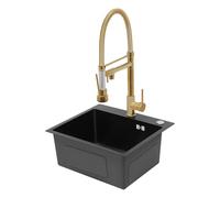 Grifo monomando de cocina con pulverizador de titanio dorado de 360 grados | Revestimiento al vacío y núcleo de cerámica para una función antigoteo