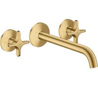 Grifo monomando encastrado AXOR One, para lavabo, con instalación mural, caño de 220 mm y mandos tipo palanca, con acabado en color dorado cepillado