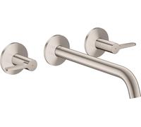 Grifo monomando encastrado AXOR One, para lavabo, con instalación mural, caño de 220 mm y palancas, acabado acero inoxidable
