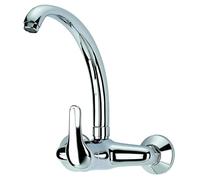 Grifo Monomando Fregadera Pared (15 cm entre Tomas) Caño Alto, Acabado Cromado, Latón, 5 Años de Garantía