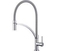 Grifo monomando modelo EDM 01125 Ibiza, fabricado en acero inoxidable, latón y zinc. Dimensiones: 4,9 x 20 x 44,5 cm