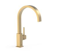 Grifo monomando moderno para cocina con caño curvo y acabado oro mate TRES