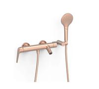 Grifo monomando mural para bañera y ducha con aireador y casquillo de latón acabado oro rosa mate Fuji Tres