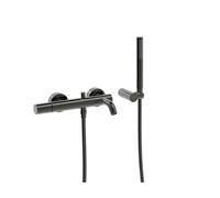 Grifo monomando mural para bañera y ducha con soporte para rociador acabado negro metalizado Study Tres