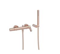 Grifo monomando mural para bañera y ducha con soporte para rociador acabado oro rosa mate Study Tres