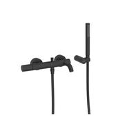Grifo monomando mural para bañera y ducha con soporte para rociador negro mate Study Tres