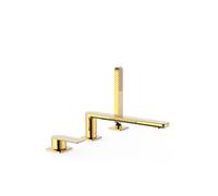 Grifo monomando para borde de bañera con ducha de mano en acabado dorado Loft Tres