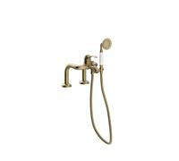 Grifo monomando para borde de bañera con ducha de mano, soporte y flexo en latón viejo mate Tres Clasic tres