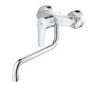 Grifo monomando para fregadero Eurosmart para montaje en pared, cromado, cartucho cerámico de 35 mm, ángulo de rotación del caño 360°, alcance del caño 276°