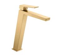 Grifo monomando para lavabo con caño alto hecho de latón con acabado oro cepillado Art de Imex - Oro / Sin válvula click-clack