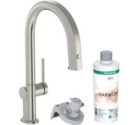 Grifo monomando para lavabo Hansgrohe Aqittura M91, con caño extraíble, juego de inicio, diseño de acero inoxidable
