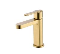Grifo monomando sobre repisa para lavabo de latón con acabado oro cepillado Roma de Imex - Oro / Sin válvula click-clack