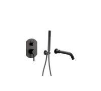 Grifo para bañera con alcachofa de mano y maneta monomando de acabado color negro mate Duero de Valaz