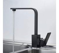 Grifo para Fregadero de Cocina, Grifo de Cocina, Mezclador de Agua fría y Caliente, Tipo Cuadrado, Tubo Plano de Cobre, Pintura en Aerosol giratoria, Piedra de Cuarzo Mate Negra, manija única